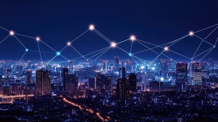 Night cityscape with network connections