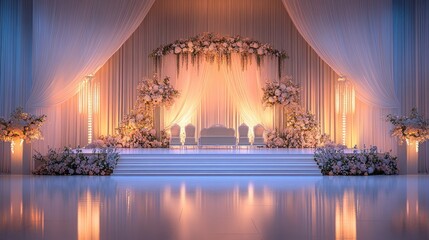 Fototapeta premium Elegant stage decor with flowers and lighting