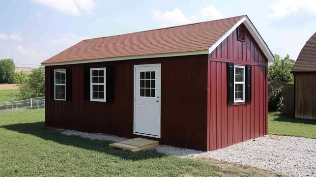 Rustic Red Shed with Countryside Storage, and Wooden Exterior.
