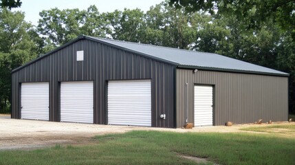 Rural Metal Garage  Three Bay Storage Building.