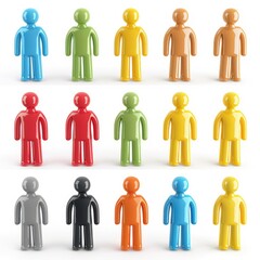 Colorful miniature figures arranged in rows.