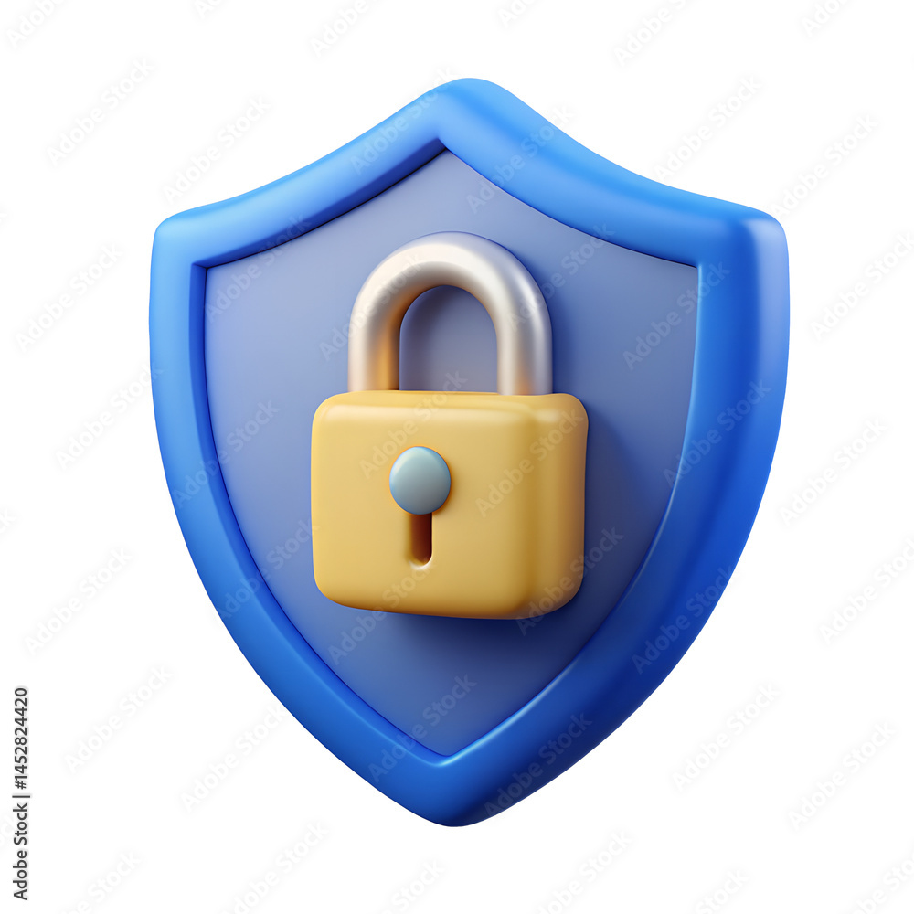 Poster security shield padlock protection concept for data privacy and cyber security icon illustration ren