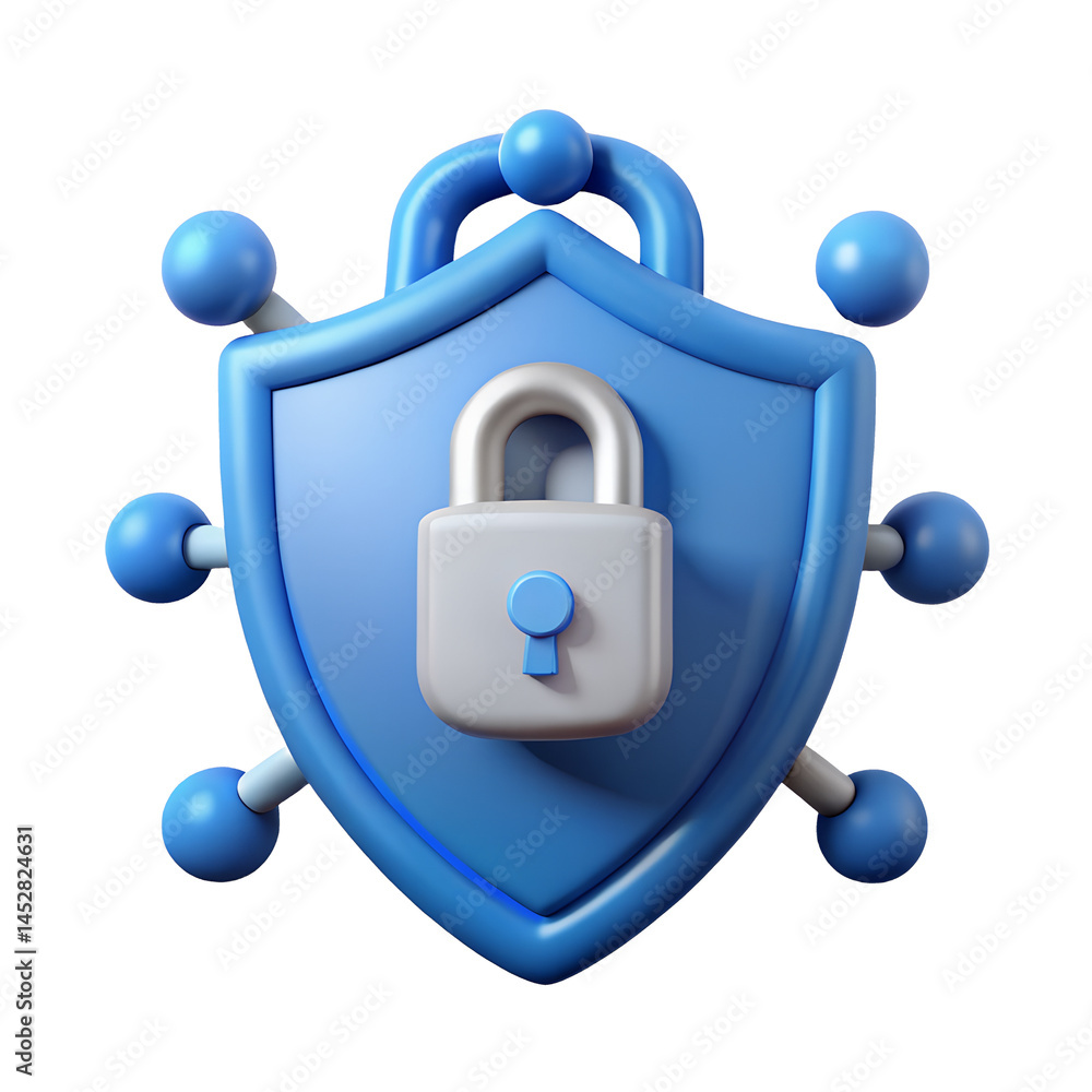 Poster security shield padlock data protection network secure connection cyber safety privacy internet secu