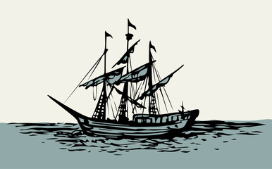 Vector landscape. Sketch of a fishing boat