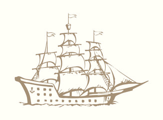 Sailing vessel. Vector drawing ship