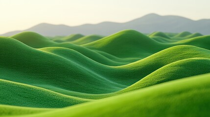 Lush green rolling hills stretch towards distant mountains