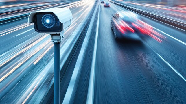 City Highway Surveillance Speeding Cars  CCTV Camera.
