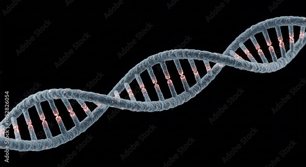 Poster rotating dna double helix glowing on black background