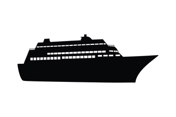 Silhouette of a large cruise ship on a white background