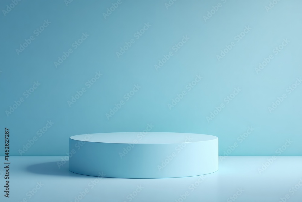 Poster minimalistic scene with solitary empty podium and oversized frame as focal point