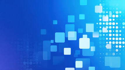 Abstract blue digital background with glowing transparent squares and geometric gradient tech-inspired design elements