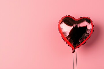 Shiny heart balloon against pink backdrop, creating soft lighting and festive feeling