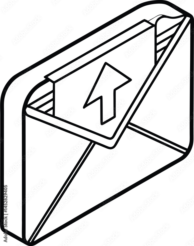 Poster outline illustration of envelope with arrow signifying sending and receiving messages