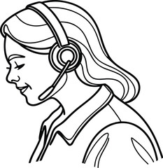 Line Art Illustration Of Smiling Woman With Headset For Customer Service