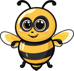 Cute Cartoon Bee Vector Mascot – Smiling Honey Bee Character with Wings and Big Eyes for Kids and Branding Use