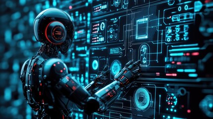 AI Robot Controls Futuristic Interface.