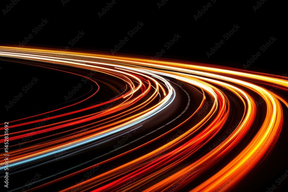Aufkleber wavy light trails glow on a dark surface. curved lines of light create an abstract scene