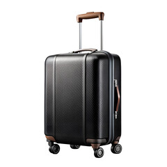 Stylish Black Carry On Luggage with Premium Leather on transparent background