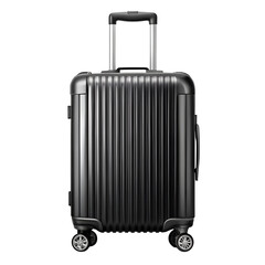 Luxury Black Trolley Bag with Metallic Wheels on transparent background