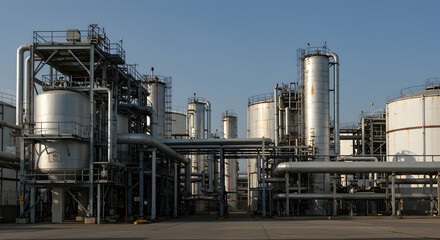 Industrial Facility with Large Tanks and Piping Under Clear Sky