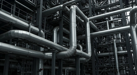 Industrial Pipes and Infrastructure in a Modern Manufacturing Facility