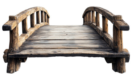 Rustic Wood Bridge Isolated on Clean White Background for Architecture and Landscape Design