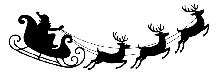 Santa Claus and Reindeer Sleigh Silhouette