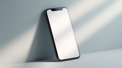 showcase sleek minimalistic mockup of smartphone displaying social media app interface on light background setting