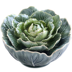 Fototapeta premium Ornamental cabbage with leafy center in designer ceramic bowl, transparent