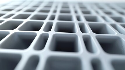 Fototapeta premium Close-up of a light-gray grid structure with square-shaped cells.
