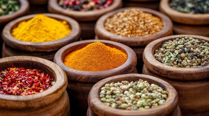 Fototapeta premium Various kind of spices in wooden bowls