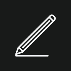Obraz premium White Outline Icon of a Pencil Writing a Line on Black Background Writing Tool, Drawing, and Education Symbol