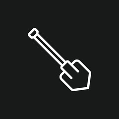 White Outline Icon of a Shovel on Black Background Gardening Tool, Digging, and Construction Symbol