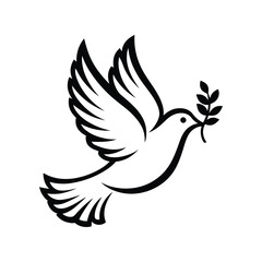 Peace Dove llustration of Flying Dove with Olive Branch, Symbol of Peace, Hope, Love, and Freedom, Suitable for Humanitarian and Religious Themes