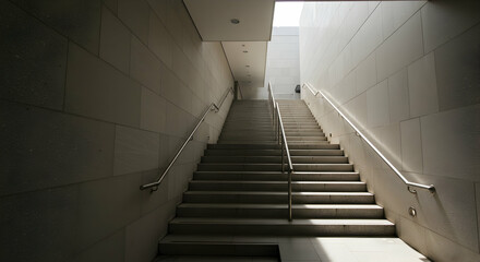 Obraz premium Modern Staircase in Elegant Architectural Space with Natural Light