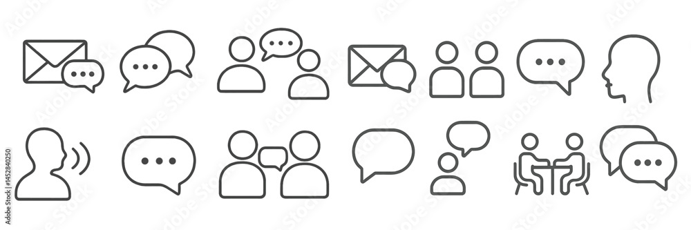 Aufkleber communication concepts illustrated with minimalist icons in various social interactions and messagin