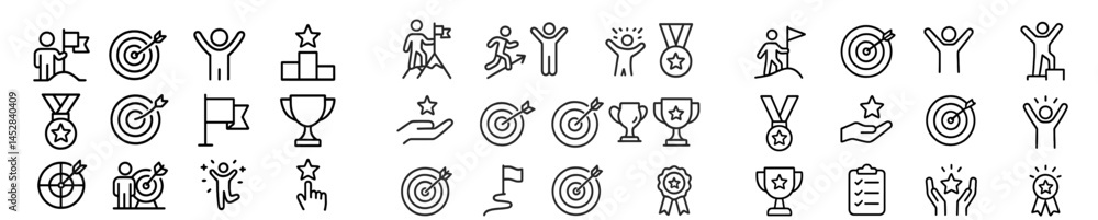 Poster diverse icons representing achievement and success in various activities and sports displayed in a l