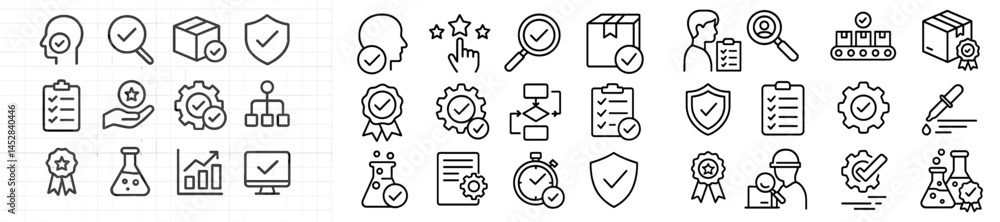 Poster Visual representation of various quality assurance and control icons for process management and evaluation