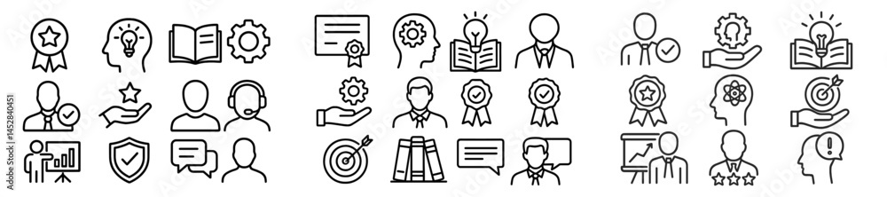 Aufkleber various icons representing different professional skills and achievements in a business and educatio