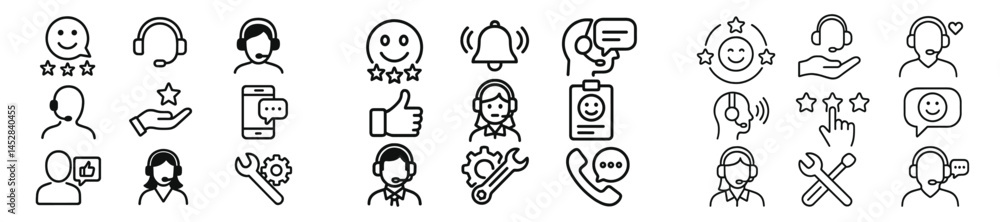 Poster Customer service icons representing various support activities and feedback in a modern digital context
