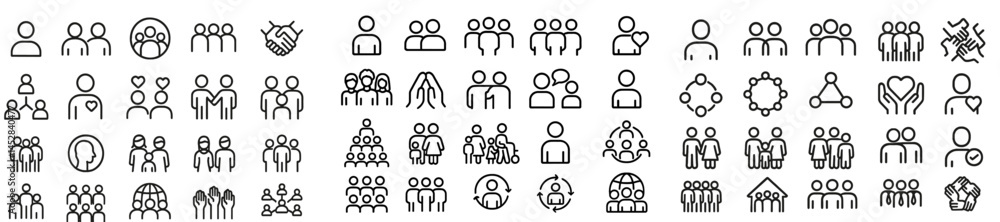 Aufkleber collection of simple line icons representing various social interactions and community themes for de