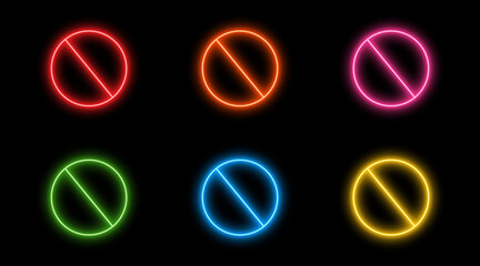 vibrant neon no entry signs in multi colors icon vector, with diagonal slash for prohibition, restriction, warning signs, ban, danger, no, not allowed