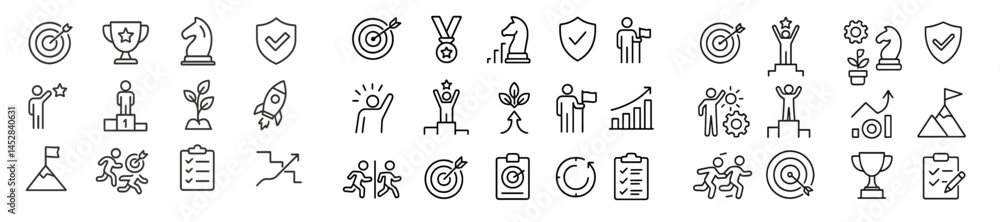 Aufkleber collection of various achievement and success related icons displayed in a minimalist style