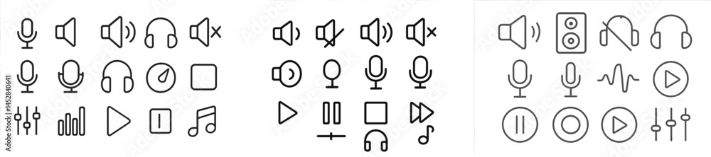 Aufkleber collection of audio and music-related icons in a modern outline style showcasing various media eleme