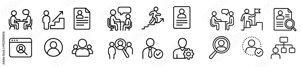 Poster business concepts illustrated through icons showcasing various aspects of teamwork, communication, a
