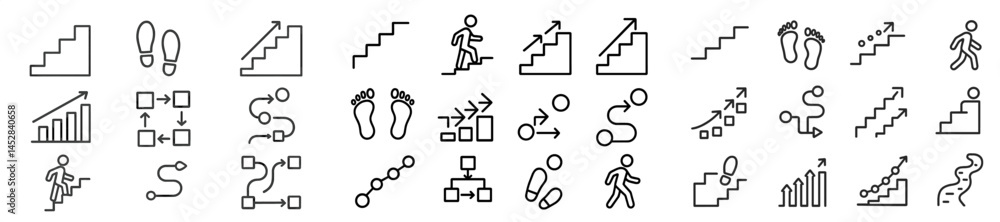 Poster Different representations of steps and movement in minimalistic design styles for various applications