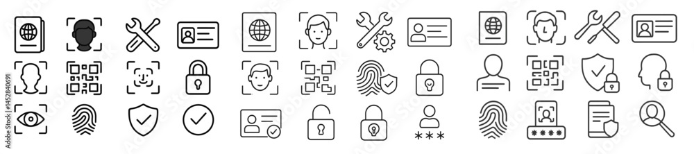 Poster Collection of security and identification icons representing technology and privacy-related concepts in a modern style