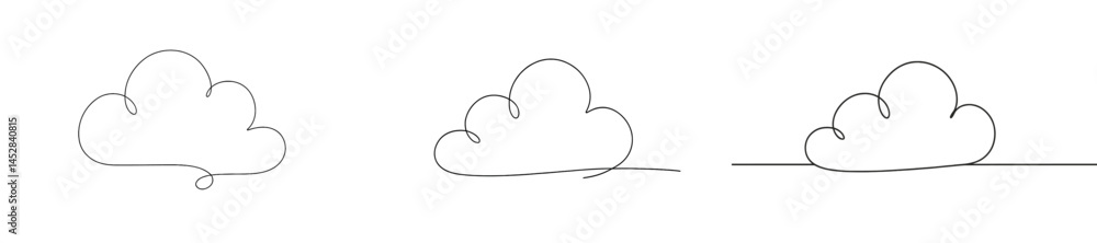 Poster simple sketches of clouds illustrating different shapes on a white background