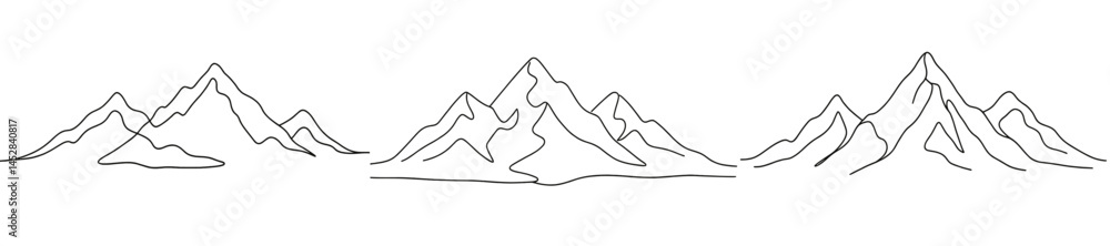 Aufkleber stylized mountain range illustration showcasing three variations of peaks with flowing lines