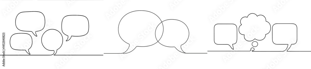 Leinwandbilder abstract line art depicting diverse communication styles with speech bubbles in various arrangements